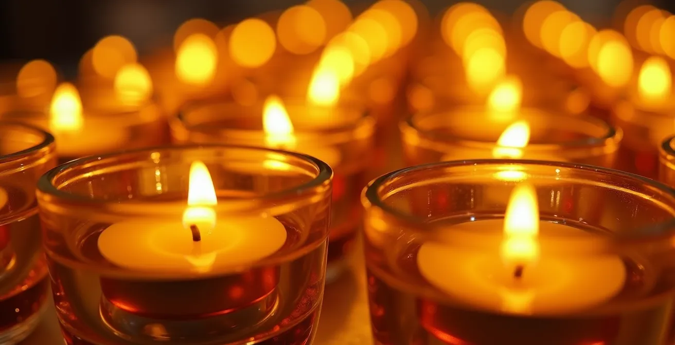 Macro shot of hundreds of candles creating opulent ambiance