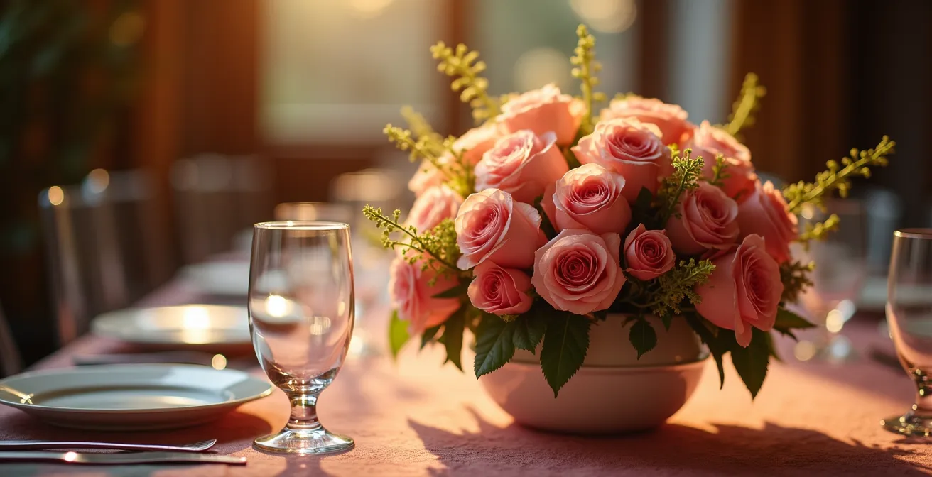 Macro detail of light beam angle on table setting showing proper vertical positioning to avoid chair reflections
