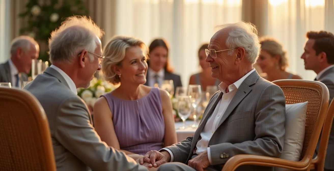 Rattan armchair with firm cushions showing proper back support for elderly wedding guests