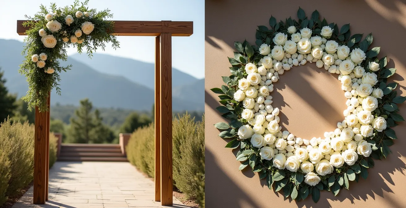 Comparison of wedding arch and ground circle setups from photographer's perspective