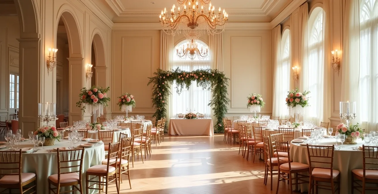 Wedding reception showcasing perfect 60-30-10 color ratio implementation