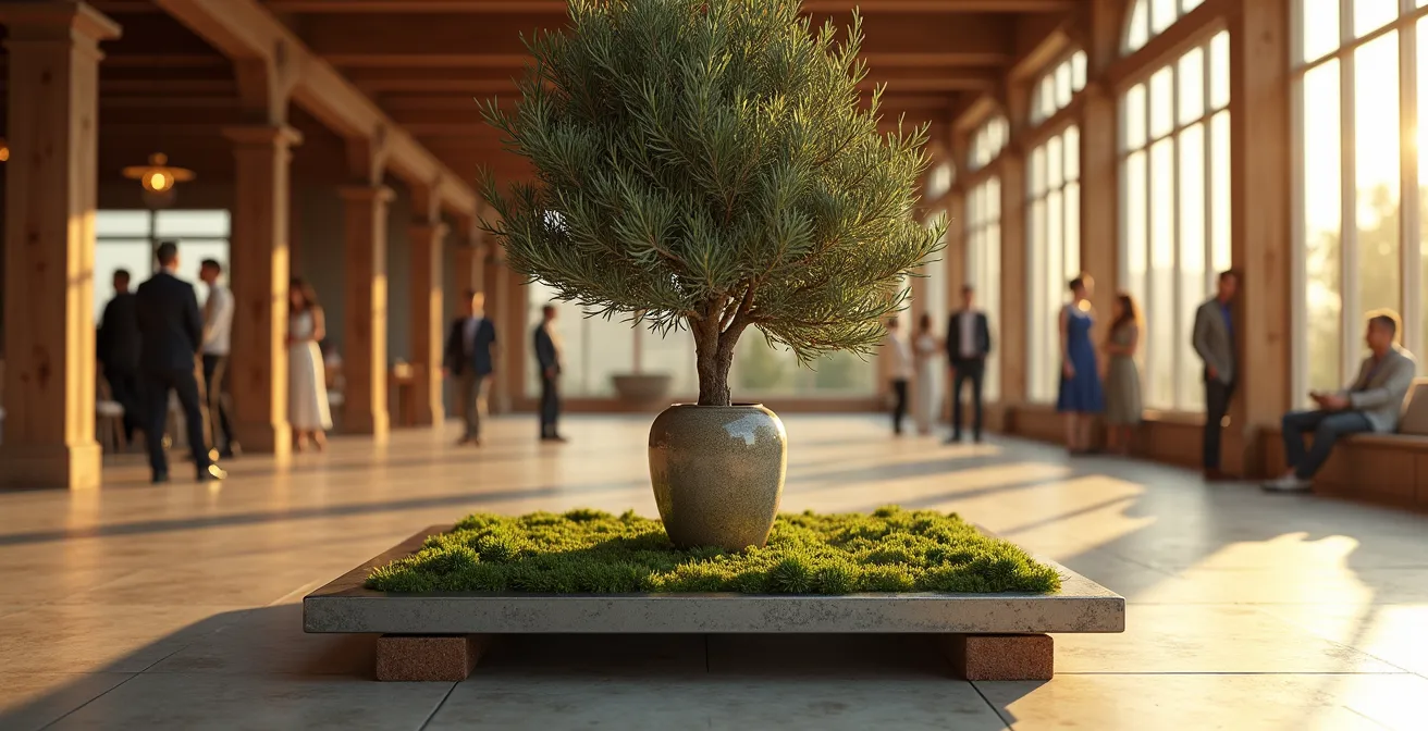 Engineering diagram showing steel plate weight distribution under large potted tree